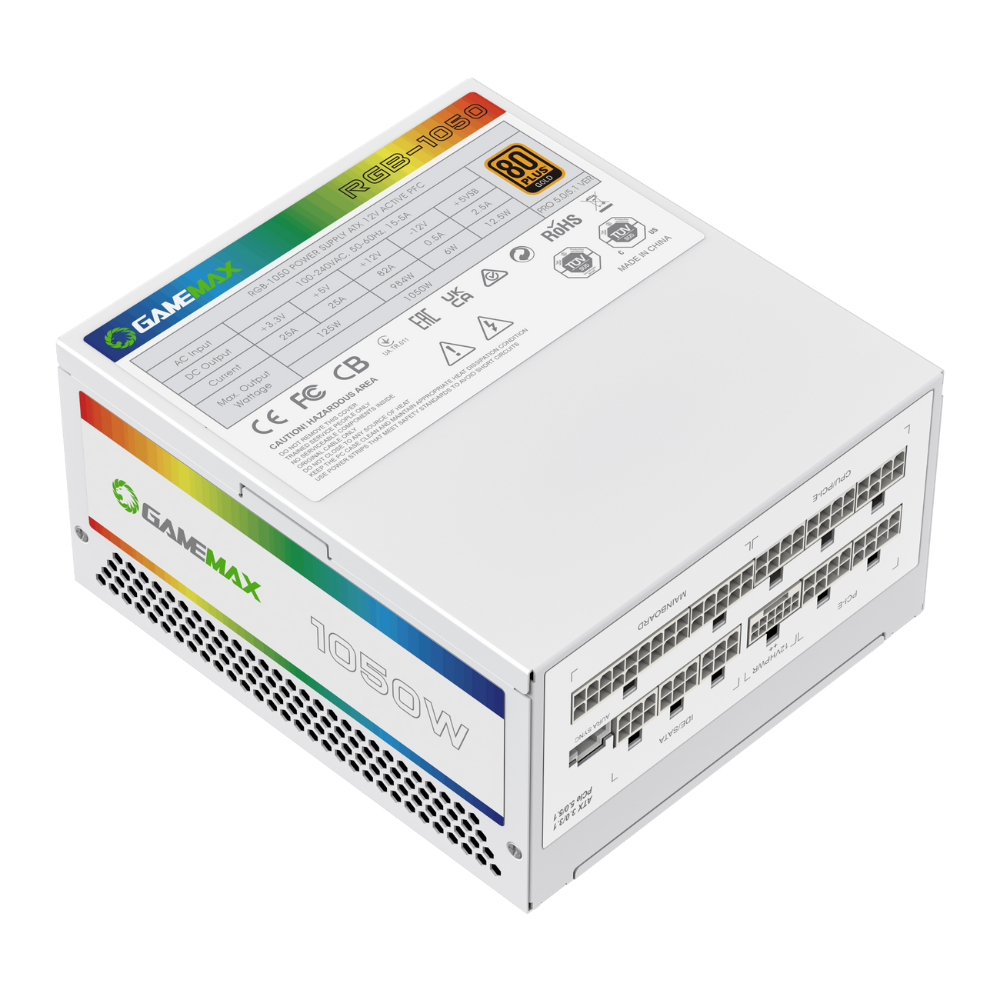 Блок живлення 1050W, 80 Gold,ARGB ring fan 140mm,f ully modularOPP, OVP, UVP, OCP, OTP, SCP RGB1050 PRO WH (ATX3.1PCIe5.1) GAMEMAX (RGB1050 PRO WH (ATX3.1PCIe5.1))