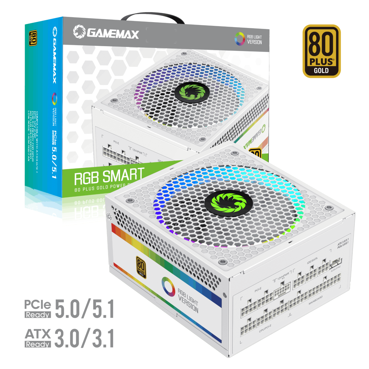 Блок живлення 1050W, 80 Gold,ARGB ring fan 140mm,f ully modularOPP, OVP, UVP, OCP, OTP, SCP RGB1050 PRO WH (ATX3.1PCIe5.1) GAMEMAX (RGB1050 PRO WH (ATX3.1PCIe5.1))