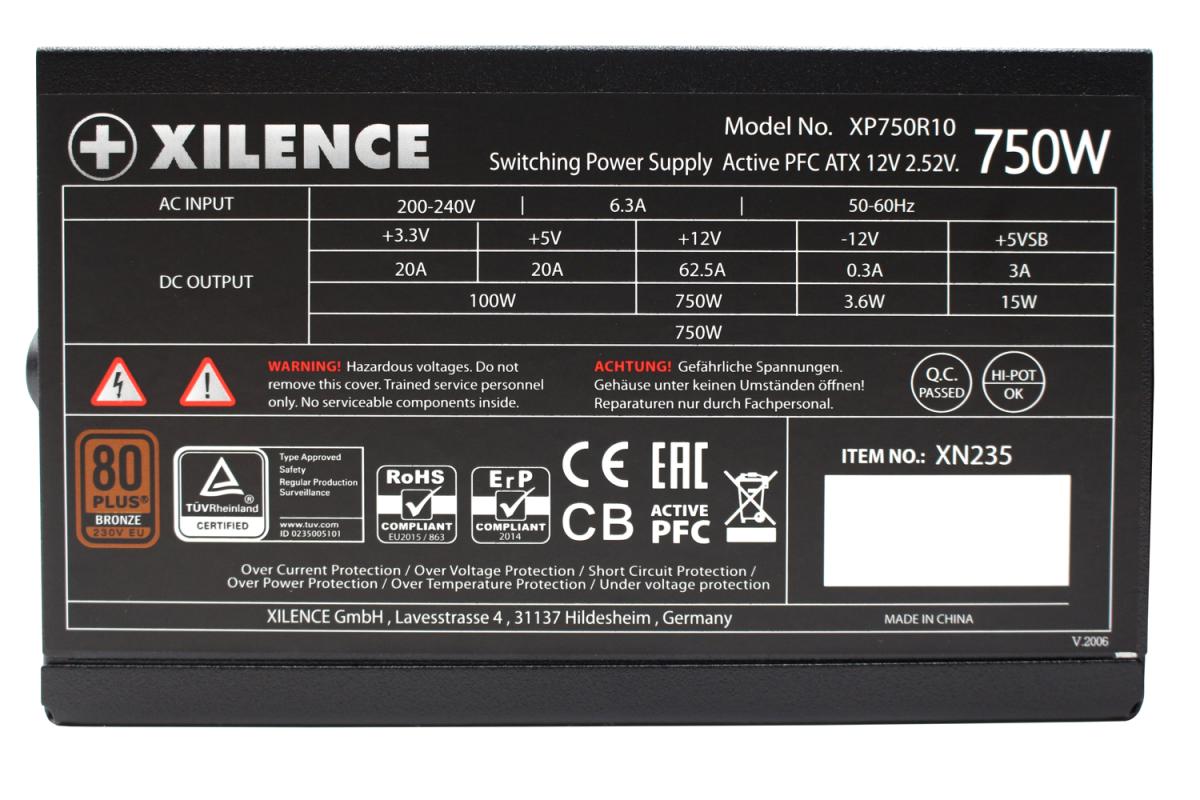 БЖ 750W Xilence XP750R10 Gaming 80+ BRONZE, 120mm, Retail Box (XP750R10)