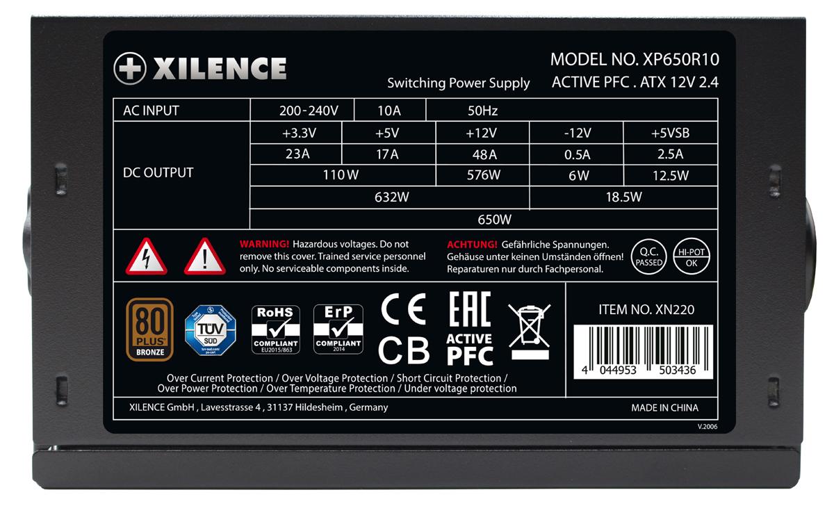 БЖ 650W Xilence XP650R10 Gaming series, 140mm, 80+ BRONZE, Semi-Modular, Retail Box (XP650R10)