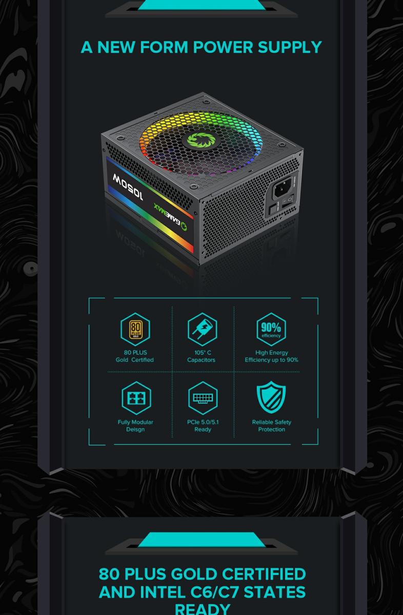 Блок живлення 1050W, 80 Gold,ARGB ring fan 140mm,f ully modularOPP, OVP, UVP, OCP, OTP, SCP RGB1050 PRO (ATX3.1 PCIe5.1) GAMEMAX (RGB1050 PRO (ATX3.1 PCIe5.1))