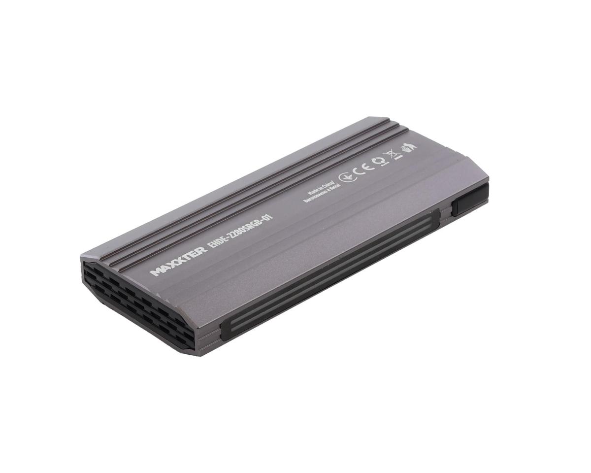 Зовнішня кишеня Maxxter M.2 NVMe PCIe, USB 3.1 Type-C Gen2, RGB, Metal, Black (EHDE-2280SRGB-01)
