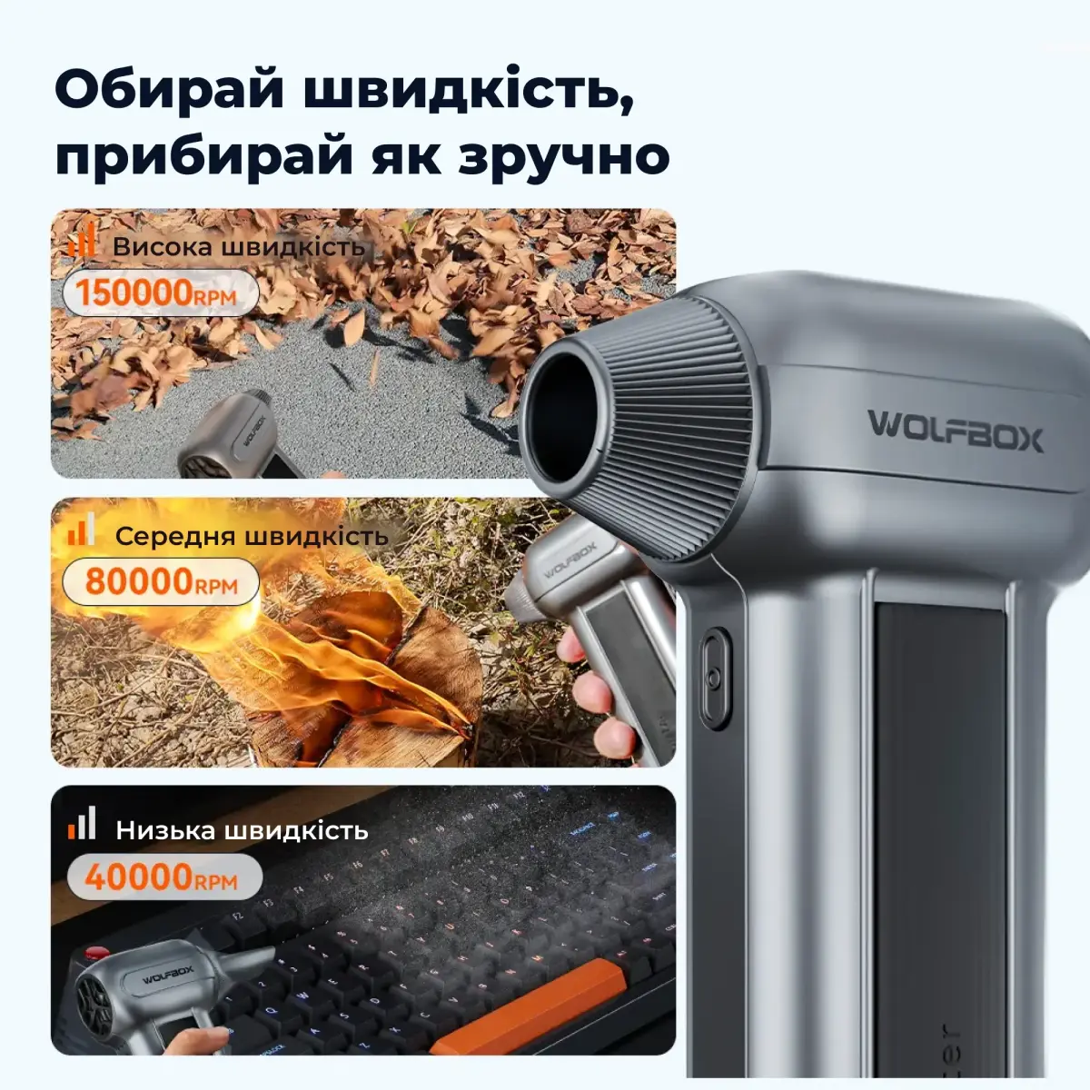 Бездротовий повітродув Wolfbox MF100 130000RPM 200g force (MF100)