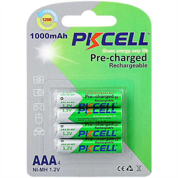 Акумулятор AAA 1000mAh, 1.2V Ni-MH, RTU rechargeable battery, PKCELL, 4pcs/card (AAA1000-4B RTU)