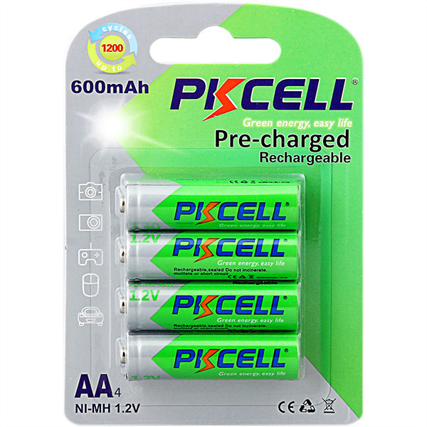 Акумулятор AA 600mAh, 1.2V Ni-MH, RTU rechargeable battery, PKCELL, 4pcs/card (AA600-4B RTU)