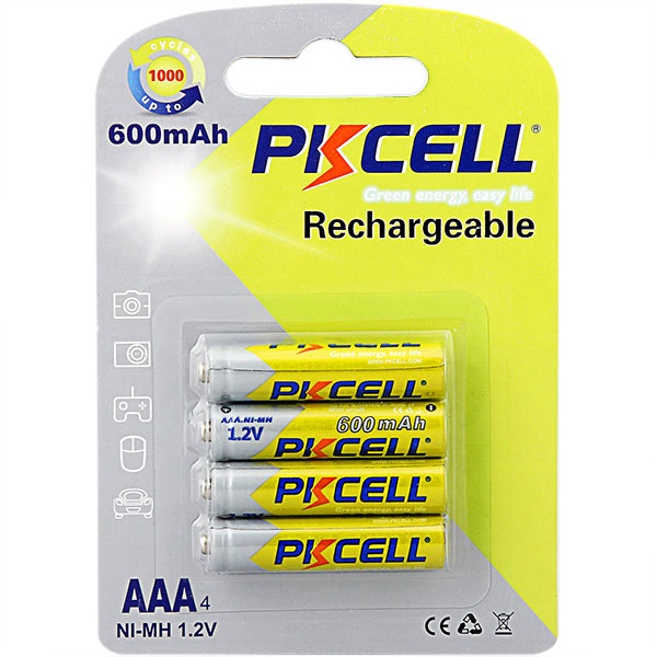 Акумулятор AAA 600mAh,  1.2V Ni-MH, rechargeable battery, PKCELL, 4pcs/card (AAA600-4B)