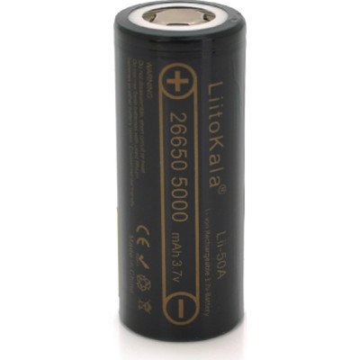 Акумулятор 26650 5000mAh (5100-5500mAh) 25A, 3.7V (2.5-4.2V), Black, 2шт в уп., ціна за 1шт Liitokal