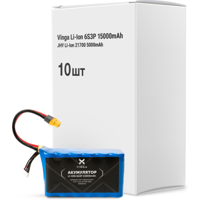 Акумуляторний блок Vinga Li-Ion 6S3P 15000mAh коробка 10 шт (JHY Li-Ion 21700 5000mAh) (V6S3P-10PCS-