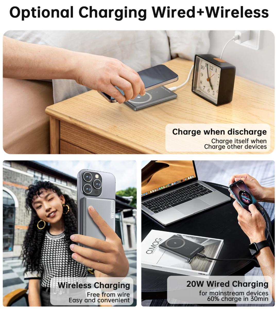 УМБ Choetech Magnetic Wireless 5000mAh 20W PD Qi-15W  USB-C In/Out, тонкий, чорний (B738-CCBK)