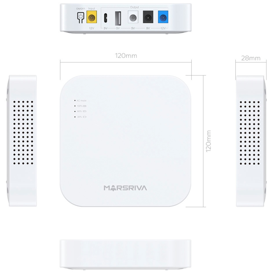 ДБЖ Marsriva DC Router UPS KP4 3xDC+USB+USB-C OUT, 5V/9V/12V 18W 10000 mAh (36Wh) Li-Ion (KP4_MARSRIVA)