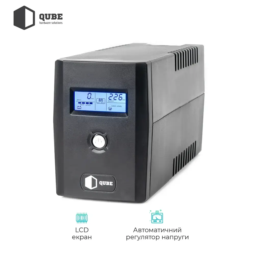 ДБЖ (UPS) лінійно - інтерактивний Qube DG 850, 850VA/480W, LCD, 2 x Schuko, RJ-45, USB (QBDG850) (1739993)