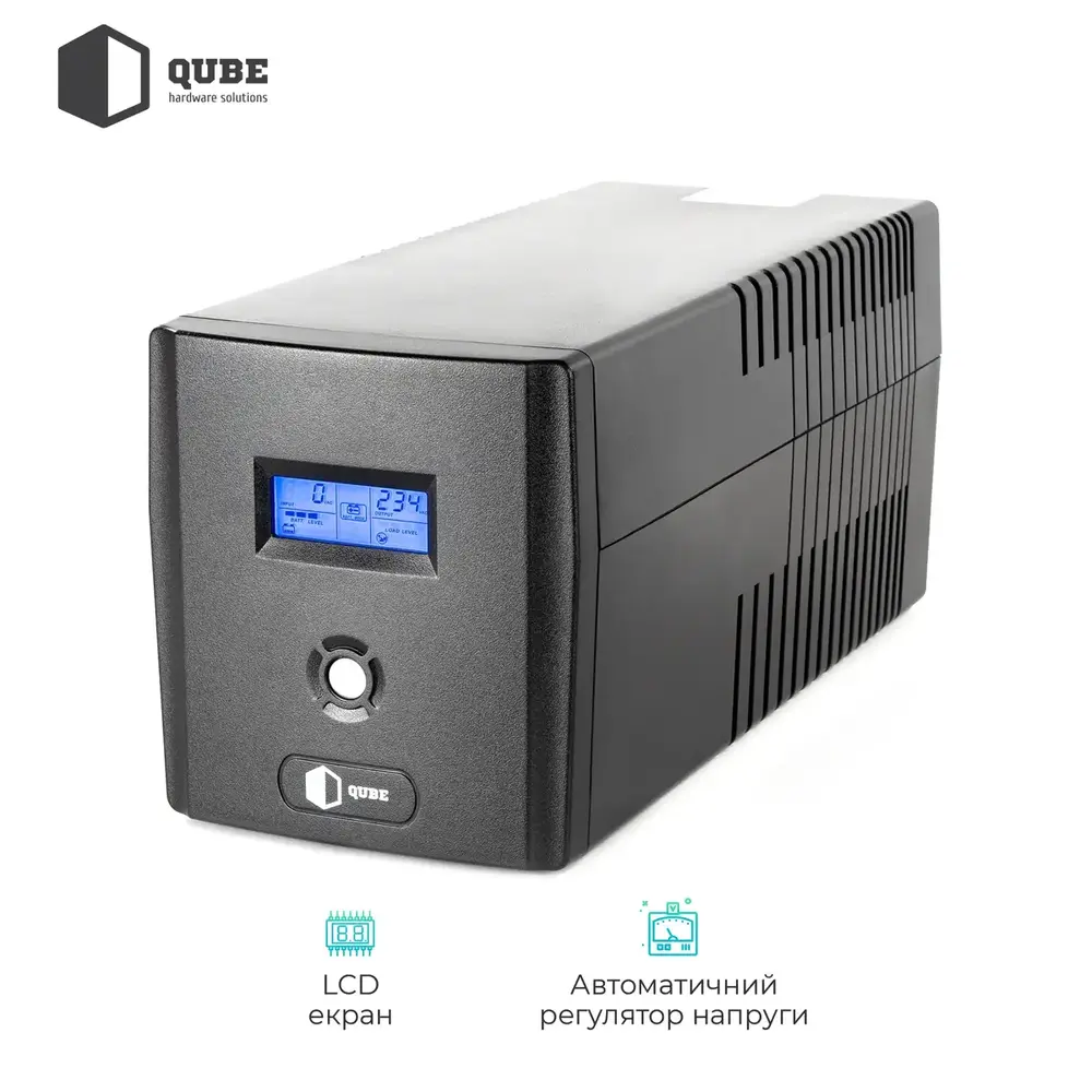 ДБЖ (UPS) лінійно - інтерактивний Qube DG 1050, 1050VA/600W, LCD, 4 x Schuko, RJ-45, USB (QBDG1050) (1739994)