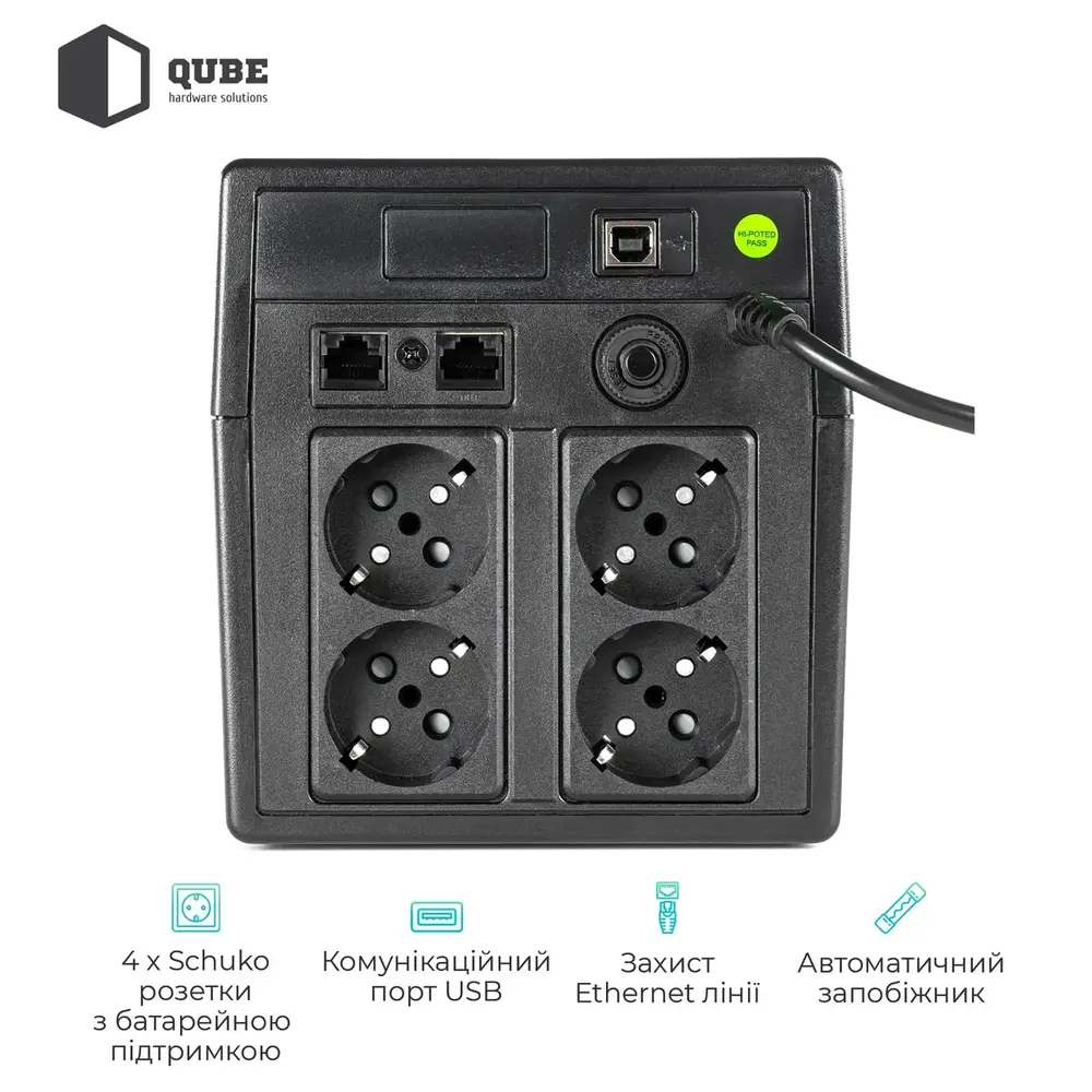ДБЖ (UPS) лінійно - інтерактивний Qube DG 1050, 1050VA/600W, LCD, 4 x Schuko, RJ-45, USB (QBDG1050) (1739994)