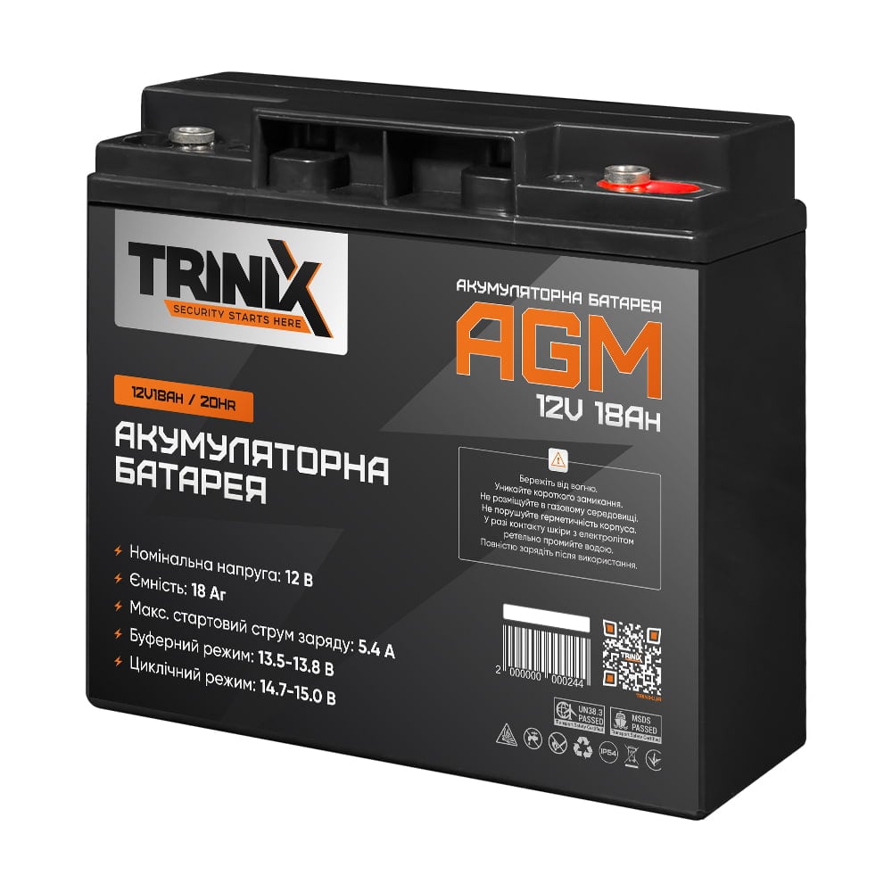 Trinix 12V18Ah/20Hr AGM Акумуляторна батарея 12В 18А*год свинцево-кислотна