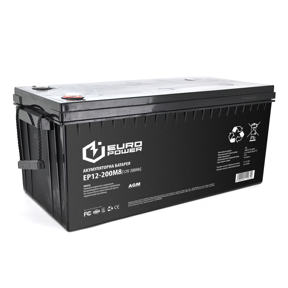 Аккумуляторная батарея EUROPOWER AGM EP12-200M8 12 V 200Ah ( 522 x 240 x  219) Black Q1 (1578640)