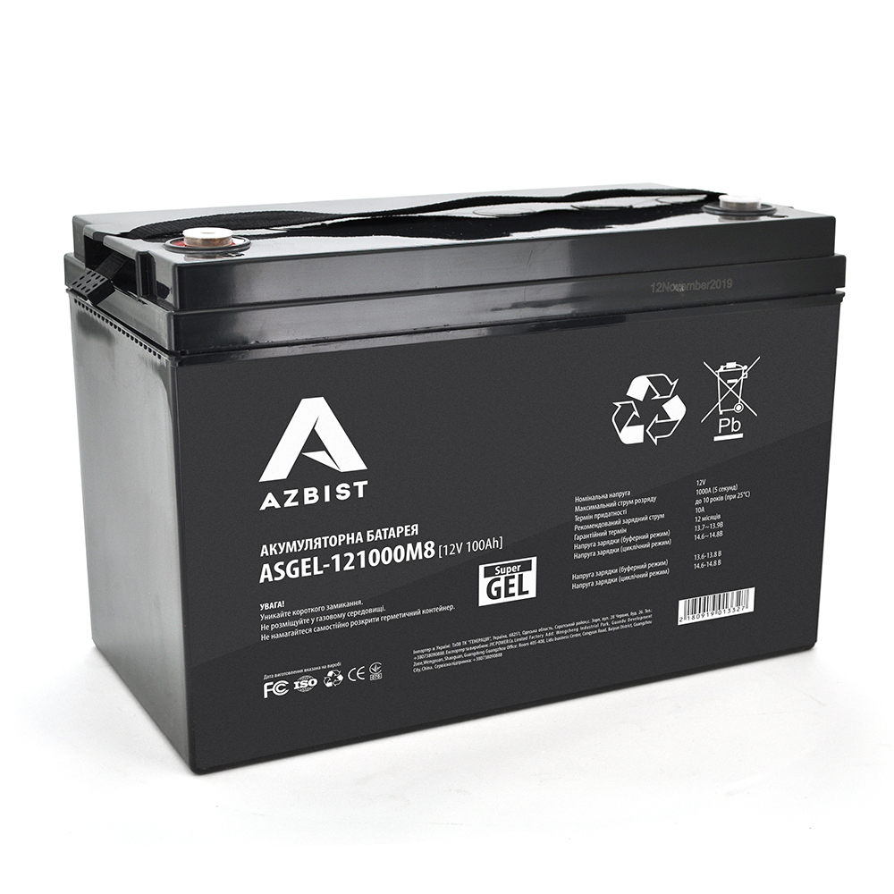 Акумулятор AZBIST Super GEL ASGEL-121000M8, Black Case, 12V 100.0Ah ( 329 x 172 x 215 ) Q1 (1638557)