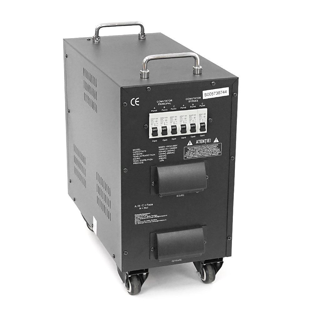 Стабілізатор напруги Conter MSER-15KVA/12KW-400V-V2 трифазний сервопривід монтажу підлоги LED дисплей діап225-450V AC400±3% колодка 416x219x352 mm 33.8kg