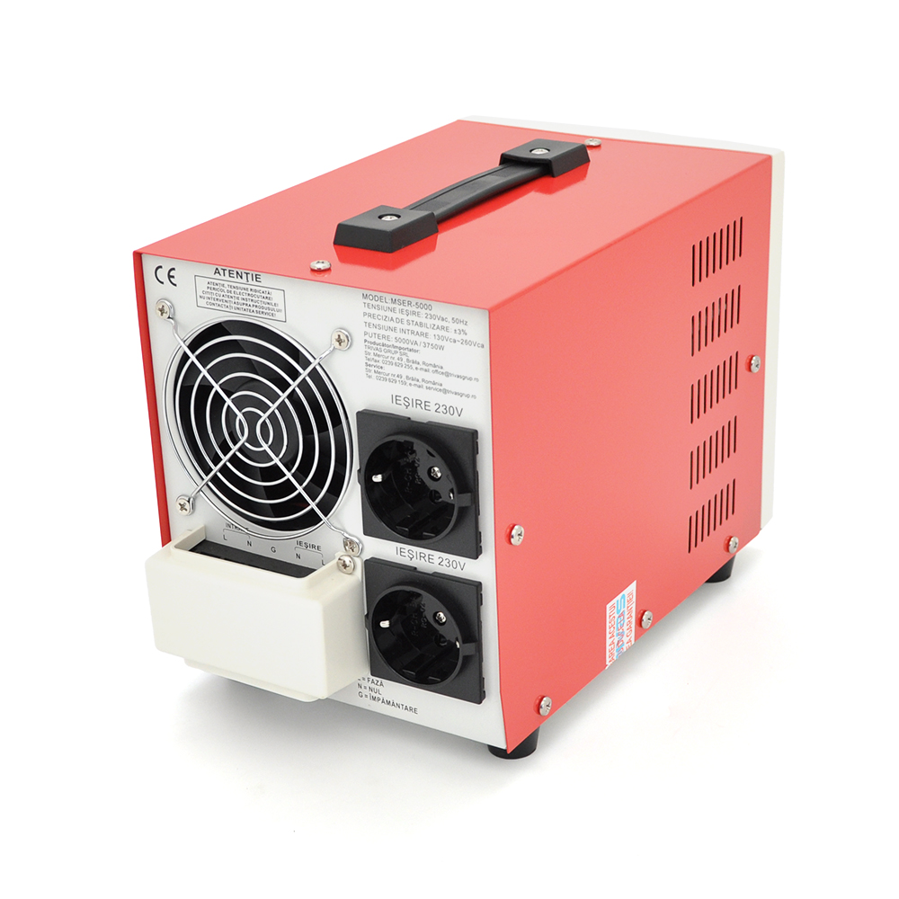 Стабілізатор напруги Conter MSER 5000 VA-V2/3750W однофазний сервопривід монтажу підлоги LED дисплей DC130-260V AC230±3% 2*Shuko 161x255x178mm 9.9kg