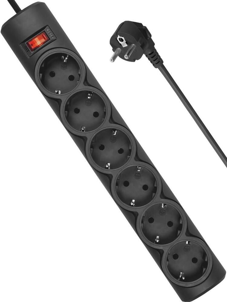 Power filtr 3,0м Defender DFS 153, чорний, 6 розеток, з вимикачем (994950) (1614907)