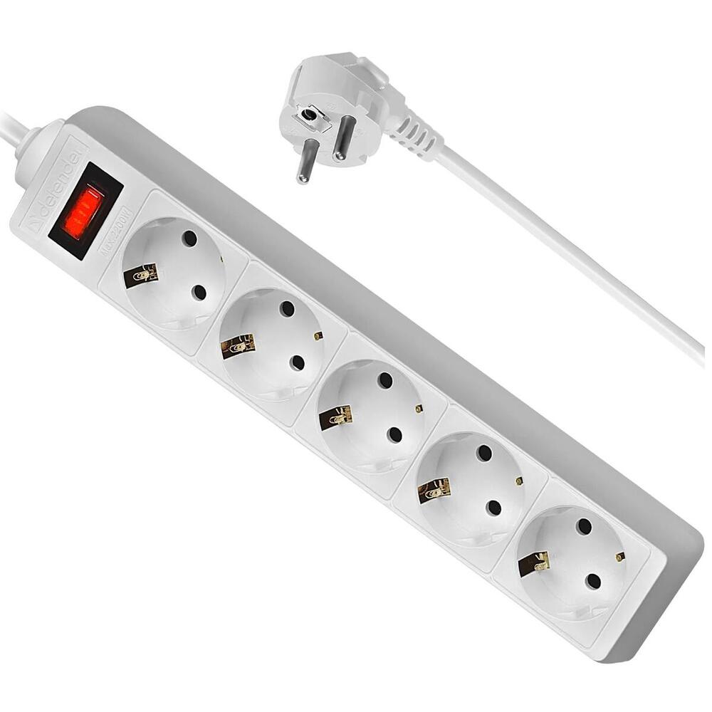 Power filtr 1,8м Defender ES, 5 розеток, білий (994810) (1666309)