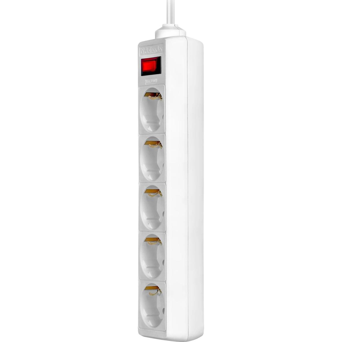 Power filtr 1.8м Defender ES1.8, 5 розеток, білий (994810)