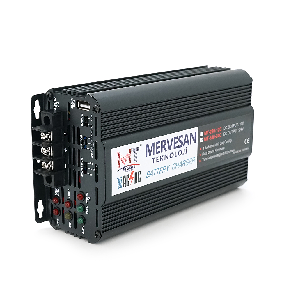 Зарядний пристрій Mervesan MT-340-24C для акумулятора 24V-6A/12A, клемні дроти, Q12 (1589192)
