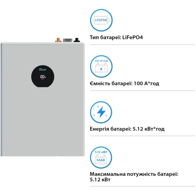 Акумуляторна батарея DEYE SE-F5 Pro LiFePO4 LV 51.2V 100Ah 5.12kWh (SE-F5 Pro-C)
