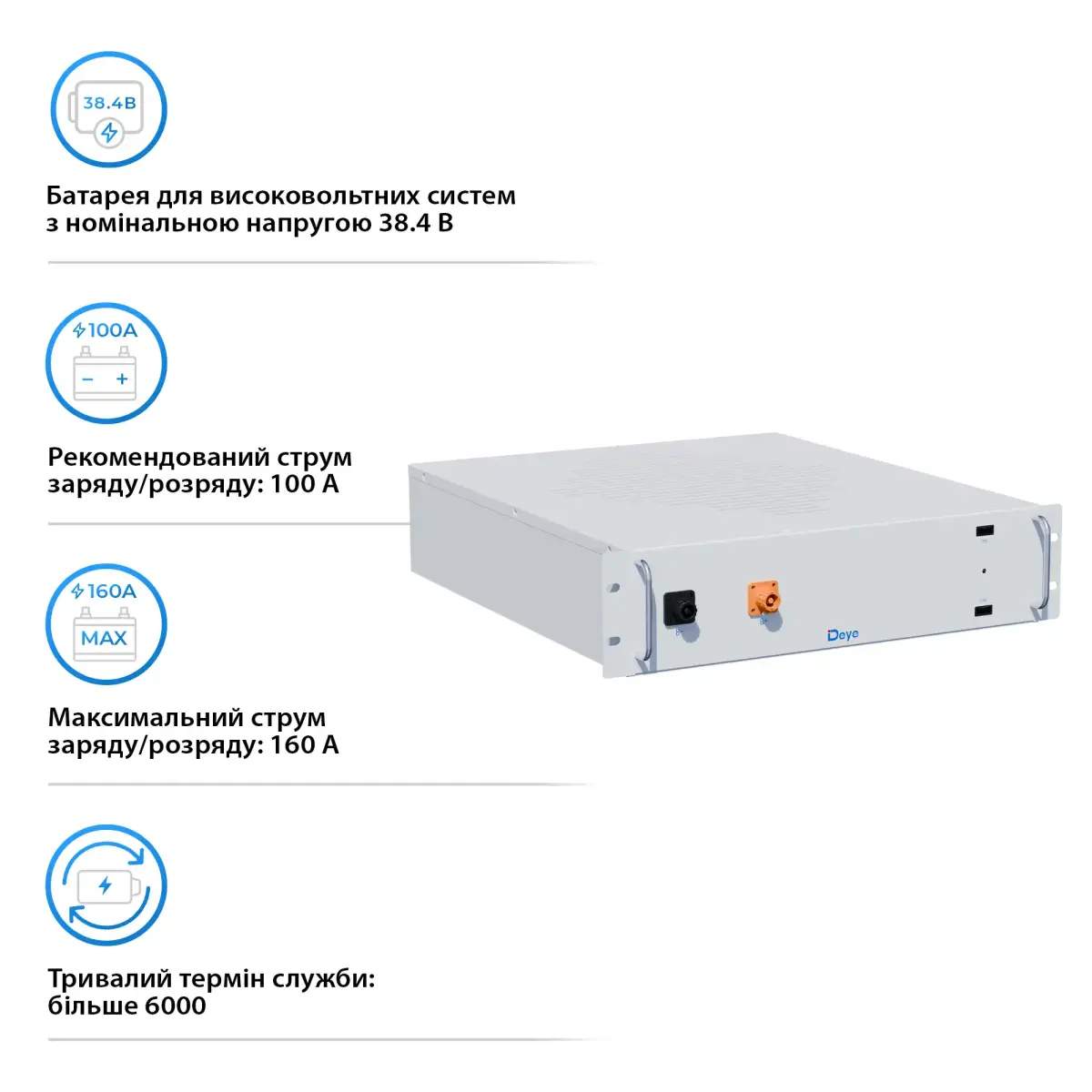 Акумуляторна батарея DEYE BOS-A LiFePO4 HV 38.4v 200AH 7.68kwh no BMS (BOS-A)