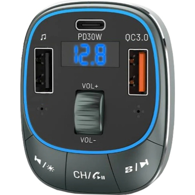 FM модулятор Vention PD 54W 3-Port USB (C+A+A) LED/USB Flash/Bluetooth, вольтметр (FFLB0) (1805965)