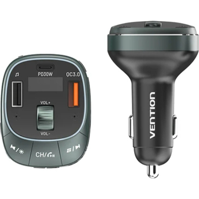 FM модулятор Vention PD 54W 3-Port USB (C+A+A) LED/USB Flash/Bluetooth, вольтметр (FFLB0) (1805965)