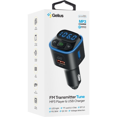 FM модулятор Gelius Tune GP-FMT051 (PD/QC) 36 Watt Black (GP-FMT051)