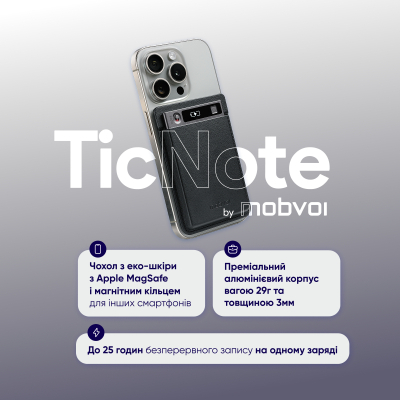 Цифровий диктофон Mobvoi TicNote with IA Shadow 64GB Black (NE-79)