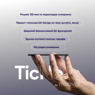 Цифровий диктофон Mobvoi TicNote with IA Shadow 64GB Black (NE-79)