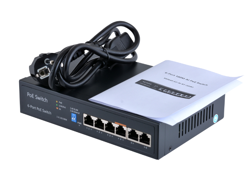 POE Watchdog комутатор FoxGate S6004P-E2-AI-BT (60W) [FE: 4 x POE + 2 x RJ-45]