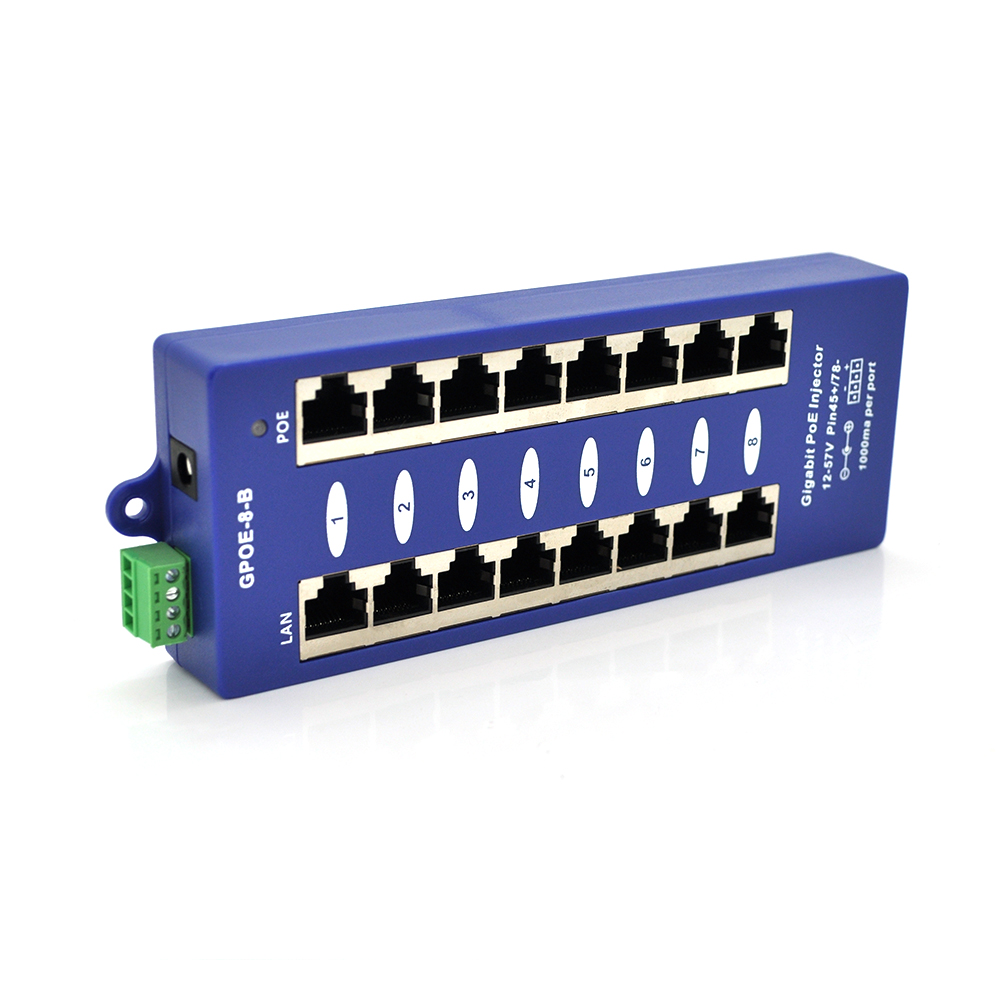 8-портовий POE-інжектор живлення, з 8xRJ45 портами Ethernet 10/100 / 1000Мбіт / с, IEEE802.3af / at, 12-57V, PIN45 + / 78- (1584991)
