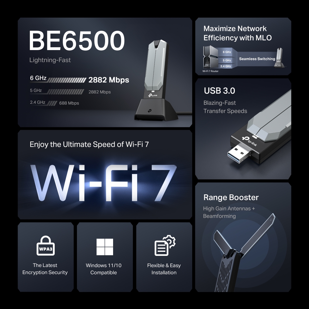 Адаптер WiFi TP-LINK Archer TBE400UH BE6500, USB (ARCHER-TBE400UH)