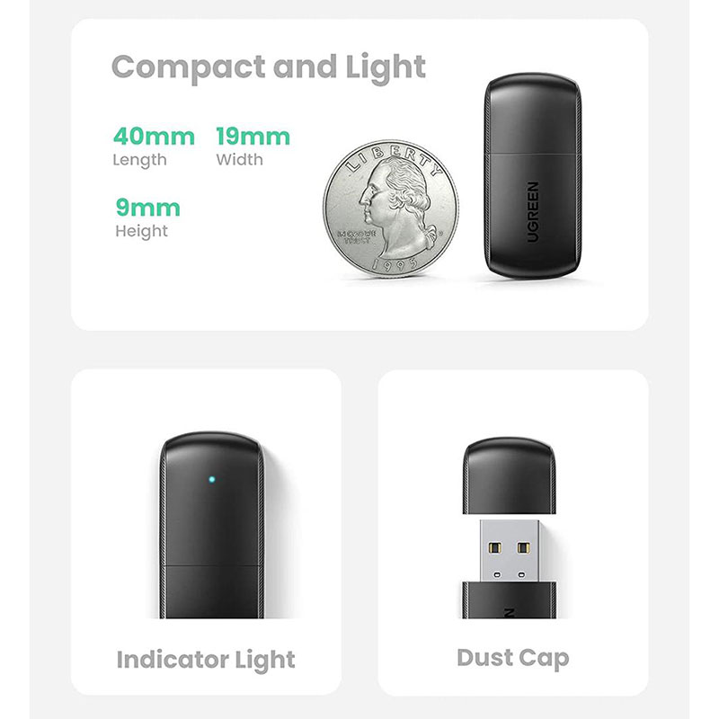 Адаптер WiFi AC650 11ac Dual-Band USB 2.0 (CM448) Ugreen (20204)