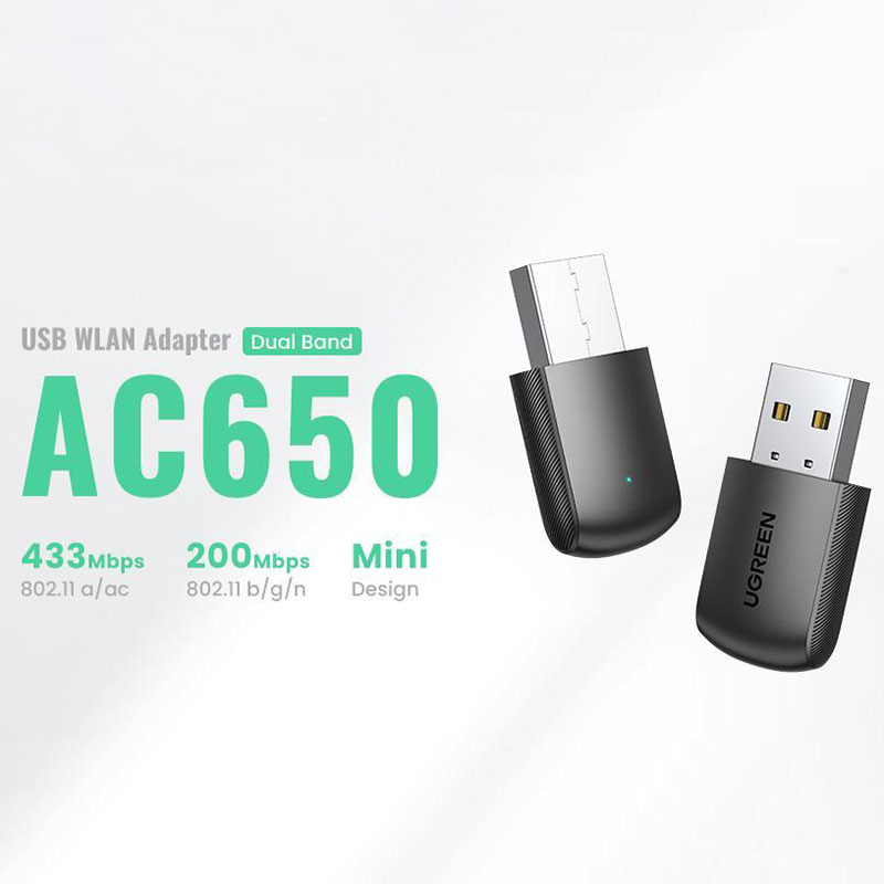 Адаптер WiFi AC650 11ac Dual-Band USB 2.0 (CM448) Ugreen (20204)