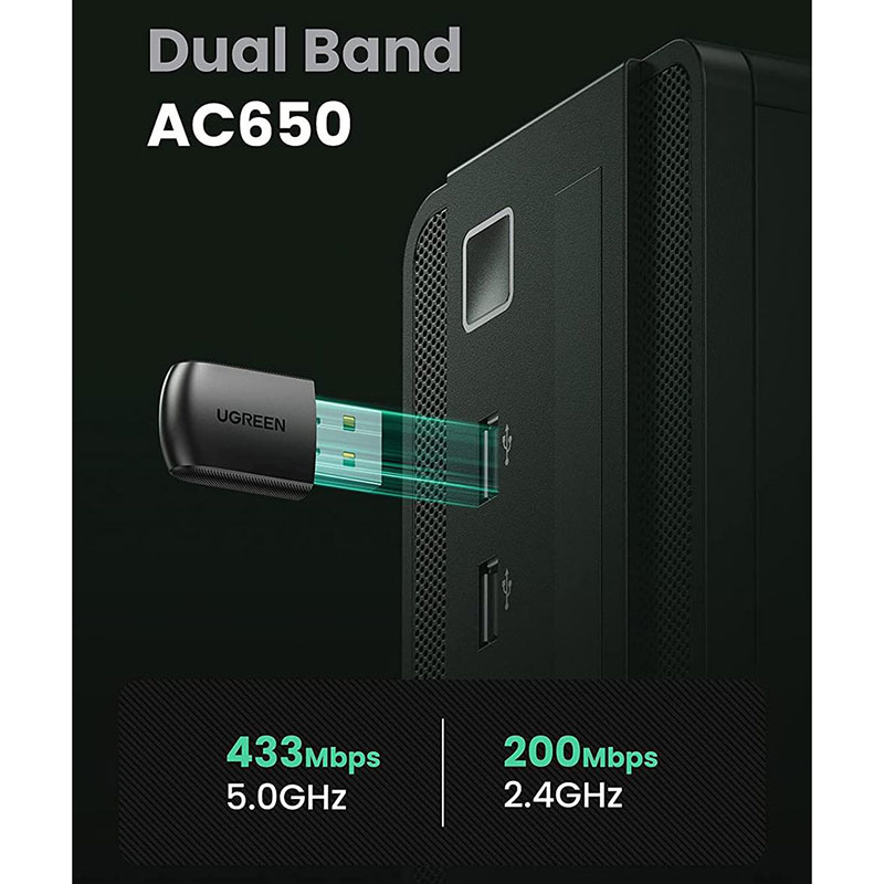 Адаптер WiFi AC650 11ac Dual-Band USB 2.0 (CM448) Ugreen (20204)
