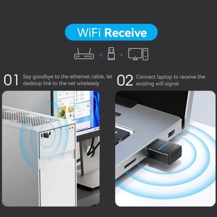 Адаптер WiFi Vention 2.4GHz/5GHz 150/433 Мбіт/с, USB (KDSB0) (1741894)