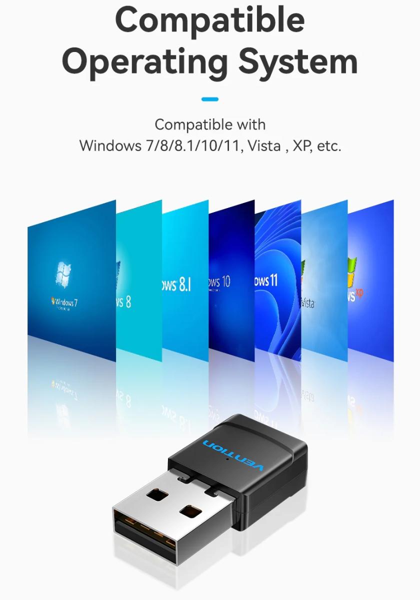 Адаптер WiFi Vention 2.4GHz/5GHz 150/433 Мбіт/с, USB (KDSB0)