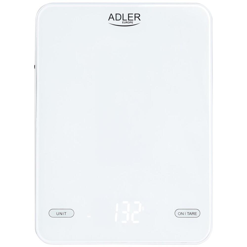 Ваги кухонні Adler AD 3177 white електронні/ 10кг/ г; мл, унція/ USB type C/ автовимкнення/ скло (AD3177W)