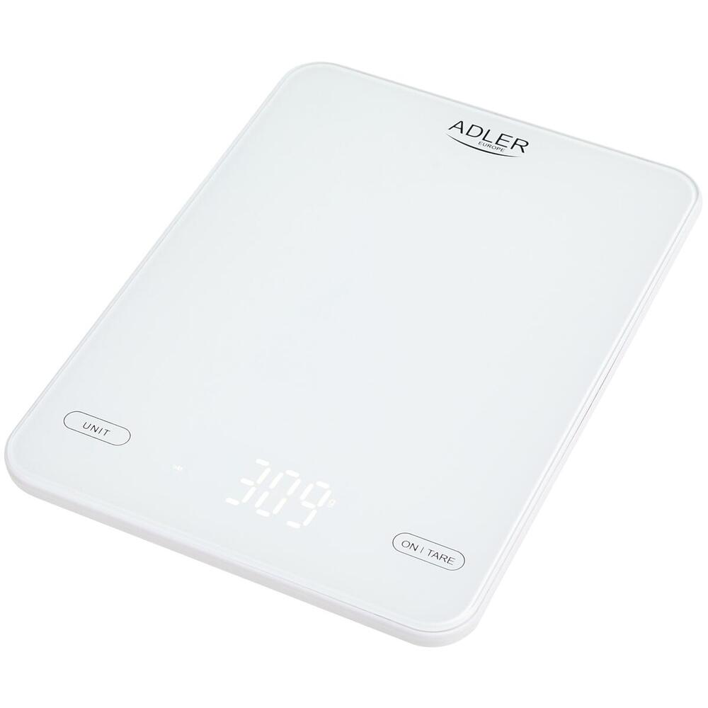 Ваги кухонні Adler AD 3177 white електронні/ 10кг/ г; мл, унція/ USB type C/ автовимкнення/ скло (AD3177W)
