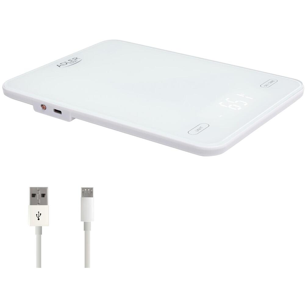 Ваги кухонні Adler AD 3177 white електронні/ 10кг/ г; мл, унція/ USB type C/ автовимкнення/ скло (AD3177W)