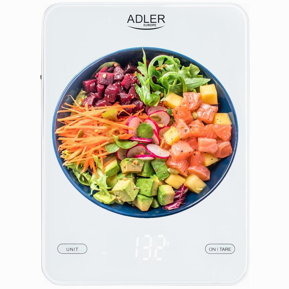 Ваги кухонні Adler AD 3177 white електронні/ 10кг/ г; мл, унція/ USB type C/ автовимкнення/ скло (AD3177W)