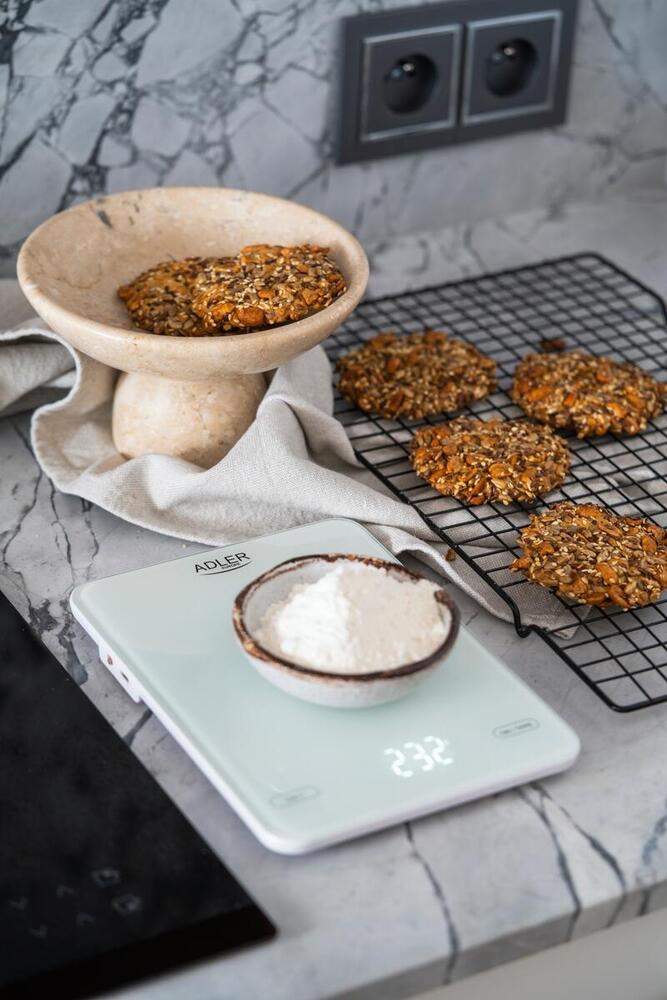 Ваги кухонні Adler AD 3177 white електронні/ 10кг/ г; мл, унція/ USB type C/ автовимкнення/ скло (AD3177W)