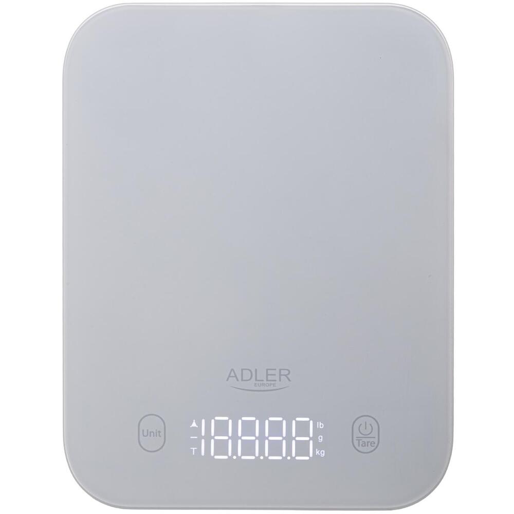 Ваги кухонні Adler AD 3181 grey електронні/ 10кг/ г; кг, фунт/ 2хААА/ автовимкнення/ скло (AD3181G)