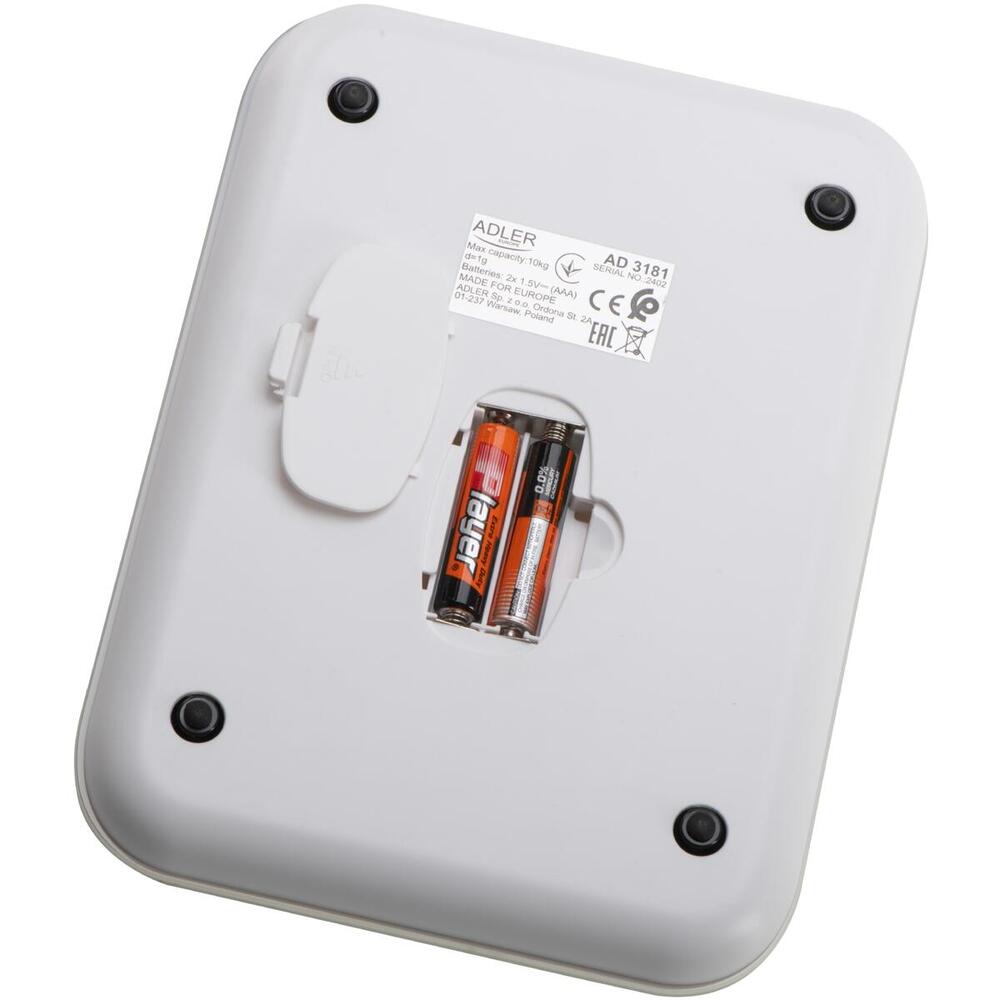 Ваги кухонні Adler AD 3181 grey електронні/ 10кг/ г; кг, фунт/ 2хААА/ автовимкнення/ скло (AD3181G)