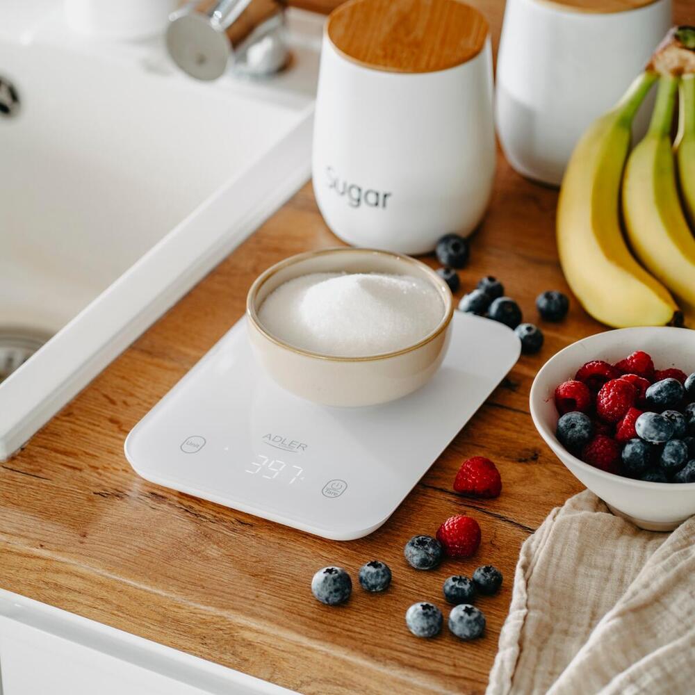 Ваги кухонні Adler AD 3181 white електронні/ 10кг/ г; кг, фунт/ 2хААА/ автовимкнення/ скло (AD3181W)