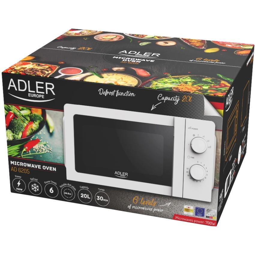 Мікрохвильова піч Adler AD 6205 20л/ 700Вт/ мех.керув./ відкр.ручкою/ біла (AD6205)